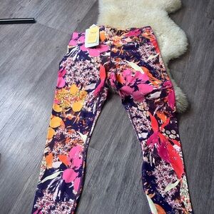Fabletics Floral Leggings - Purple, Pink & Orange Multi